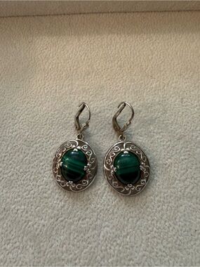 Green Malachite Oval Drop Earrings